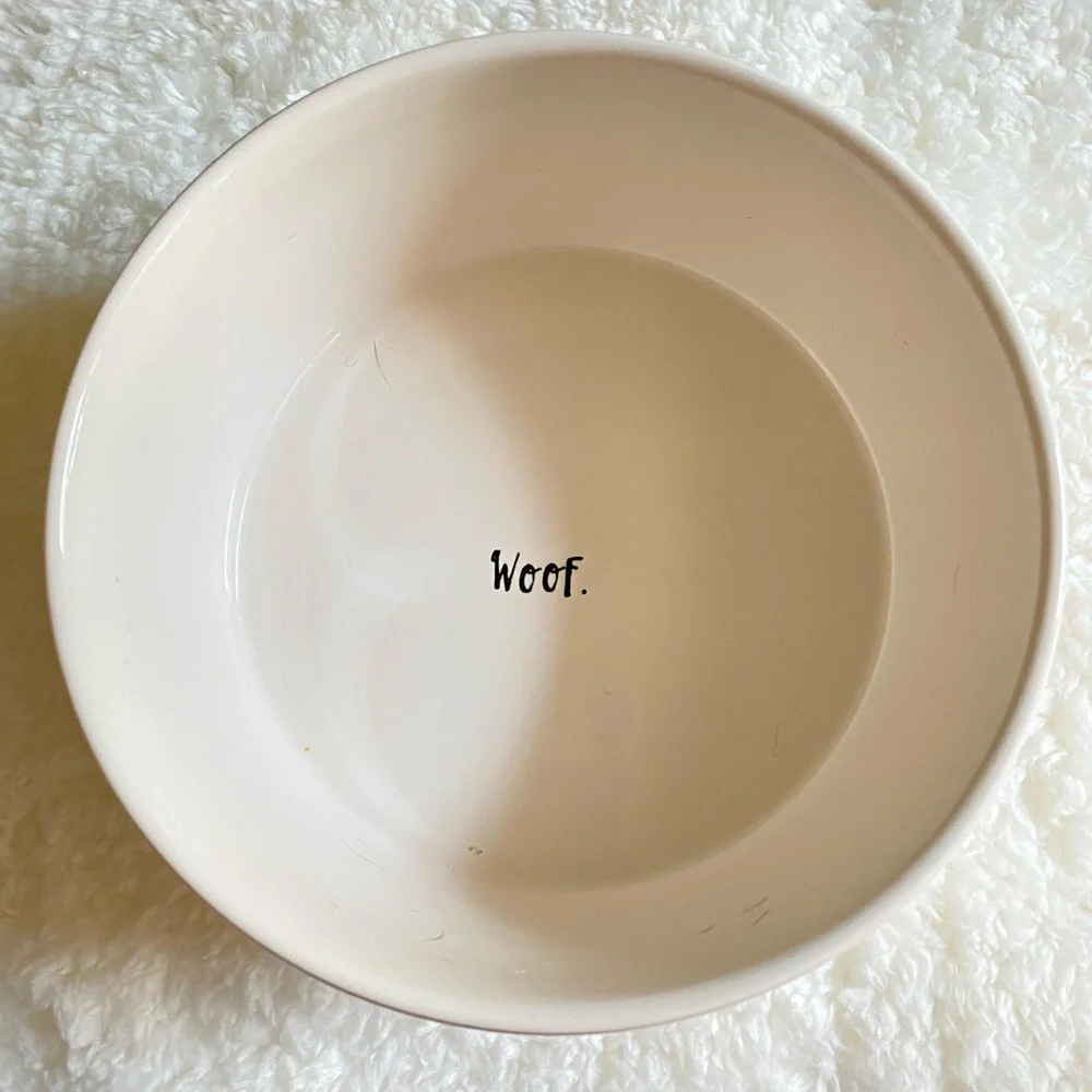 Rae Dunn Artisan Collection White Dog Woof Bowl 8”X 3”